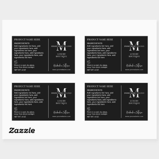 Simple Black & White Logo Product Ingredients Rectangular Sticker | Zazzle