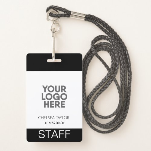 Simple Black  White Logo QR Corporate Business ID Badge