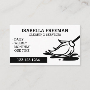 Simple Black & White Maid House Cleaning Service Business Card