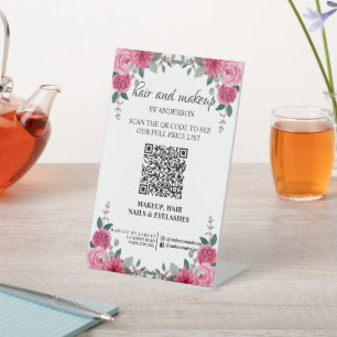 Simple black & white makeup digital QR price Pedestal Sign