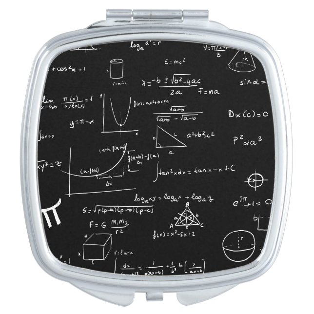 Simple Black White Mathematic Formulas Equations  Compact Mirror (Front)