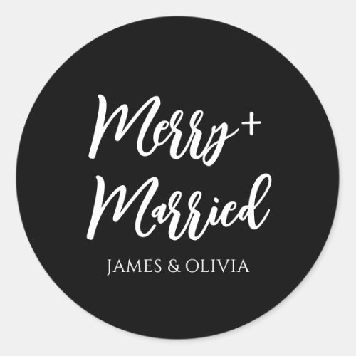 Simple Black  White Merry  Married Christmas Classic Round Sticker