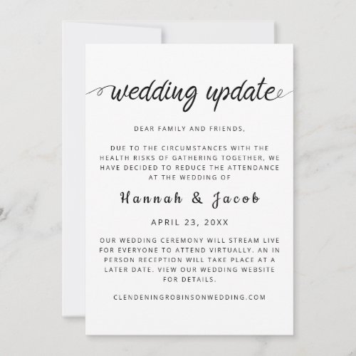 Simple Black White Micro Wedding Update Announcement