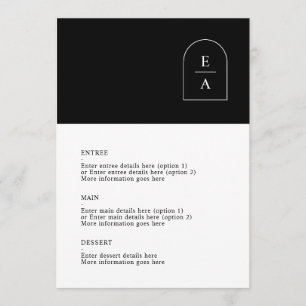 Simple Black & White Minimal Arch Monogram Wedding Menu