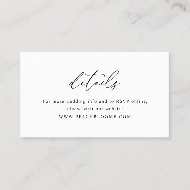 Simple Black & White Minimal Wedding Details Card (Front)