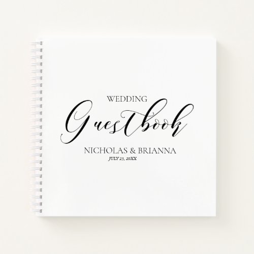 Simple Black White Minimal Wedding Guestbook Notebook