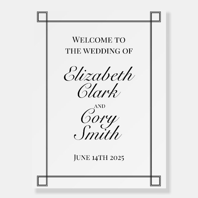Simple Black & White Minimal Wedding Welcome Sign (Front)