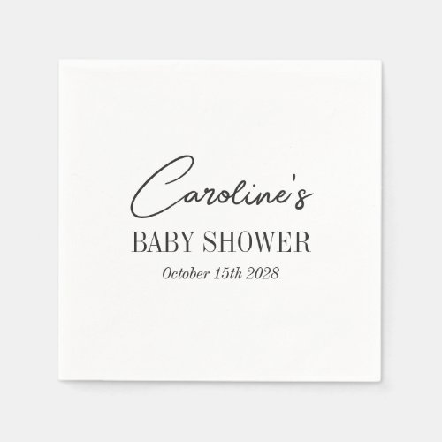 Simple Black White Minimalist Custom Baby Shower Napkins