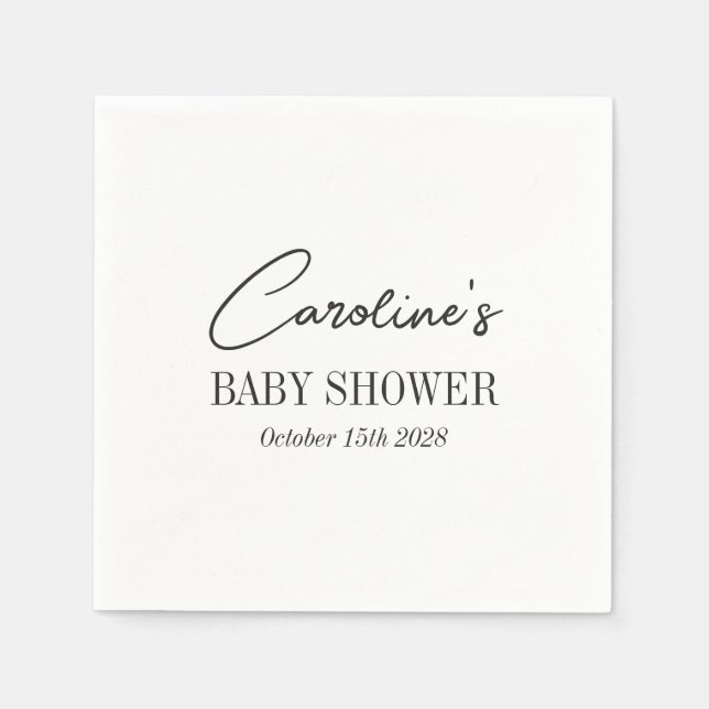 Simple Black White Minimalist Custom Baby Shower Napkins (Front)