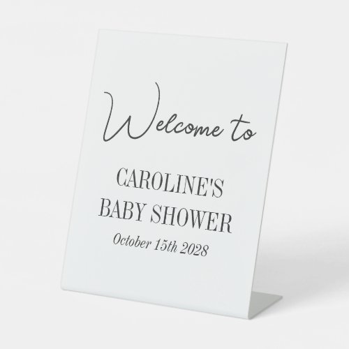 Simple Black White Minimalist Custom Baby Shower Pedestal Sign