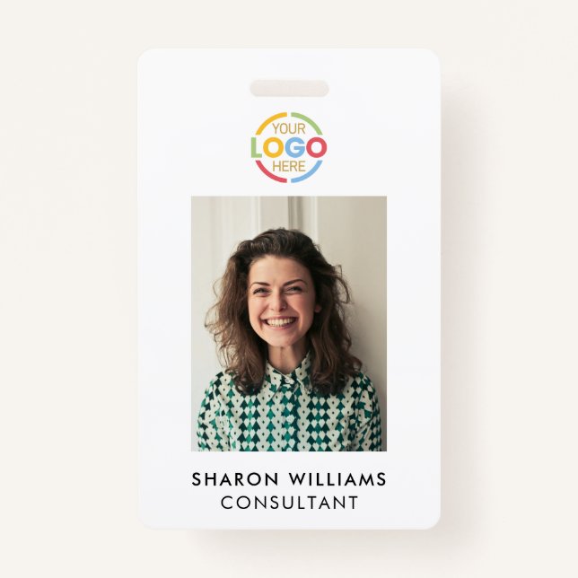 Simple Black White Minimalist Employee Photo ID Badge (Front)