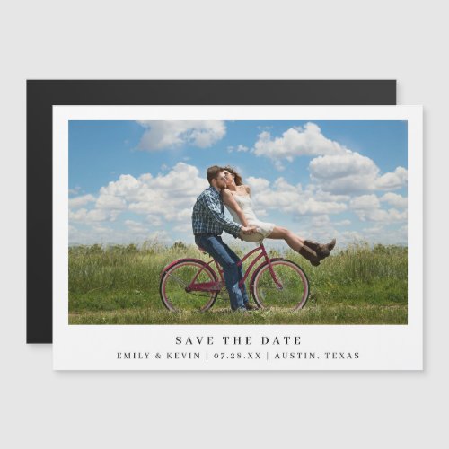Simple Black White Minimalist Photo Save the Date Magnetic Invitation