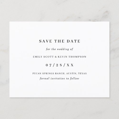 Simple Black White Minimalist Save the Date Announcement Postcard