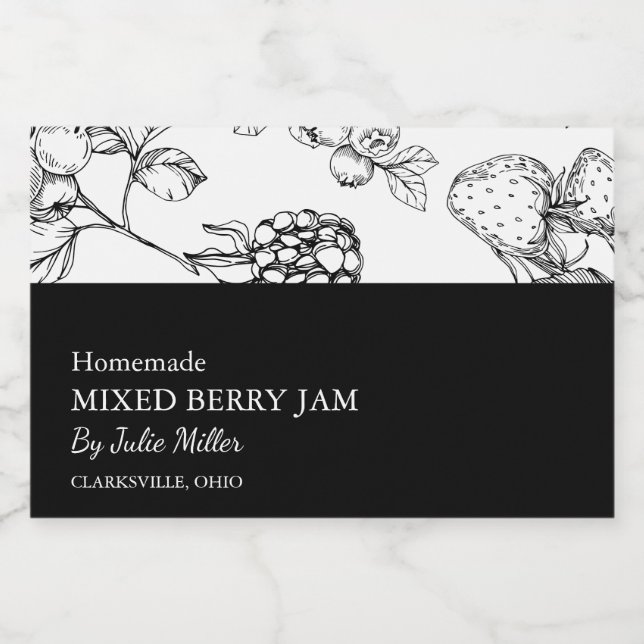 Simple Black & White Mixed Berry Jam Label (Single Label)