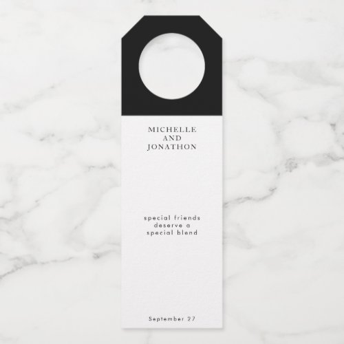 Simple Black  White Modern Calligraphy Wedding Bottle Hanger Tag