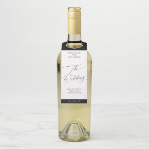 Simple Black & White Modern Calligraphy Wedding Bottle Hanger Tag