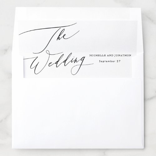 Simple Black  White Modern Calligraphy Wedding Envelope Liner