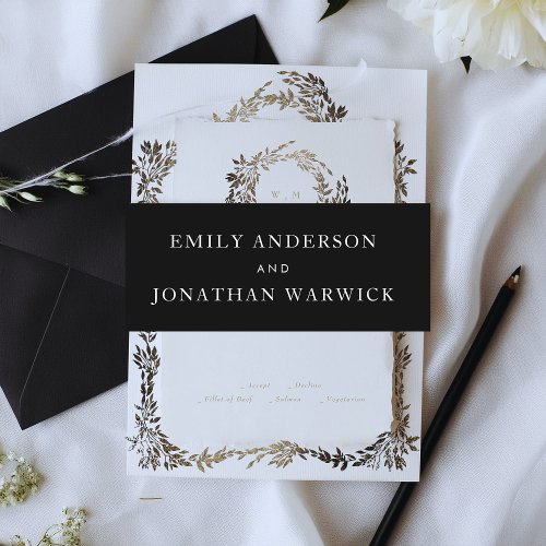 Simple Black White Modern Calligraphy Wedding Invitation Belly Band