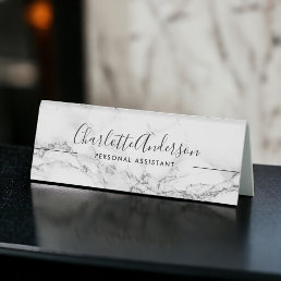 Simple black white modern chic marble professional table tent sign