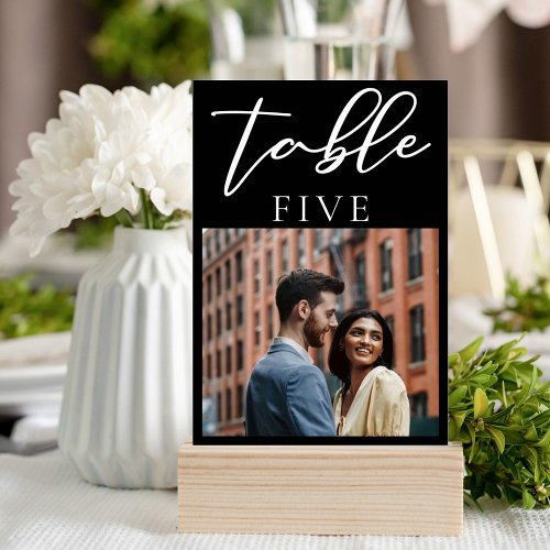 Simple Black White Modern Couple Photo Wedding Table Number