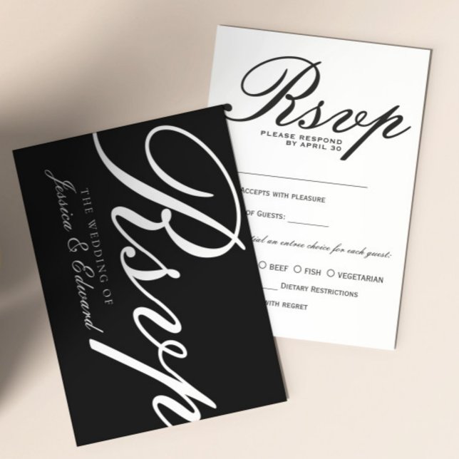 Simple Black White Modern Elegant Minimal Script RSVP Card (Creator Uploaded)