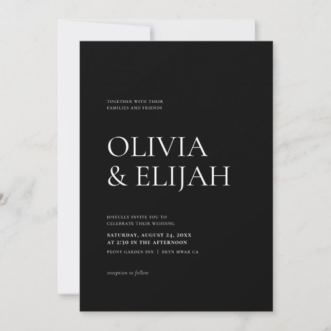 Simple Black & White Modern Formal Wedding Invitation (Front)