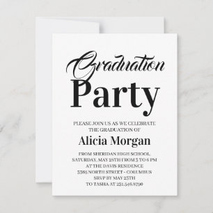 Simple Black White Modern Grad Party Card