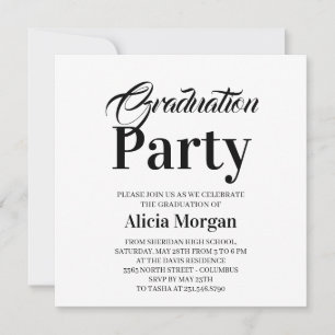 Simple Black White Modern Grad Party Card