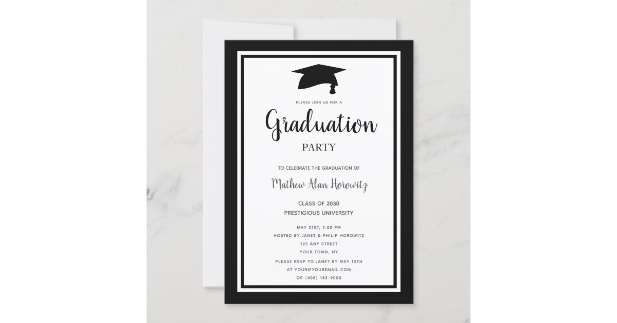 Simple Black White Modern Graduation Party Invitation | Zazzle