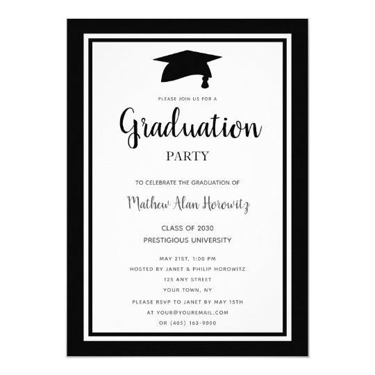 Simple Black White Modern Graduation Party Invitation | Zazzle.com