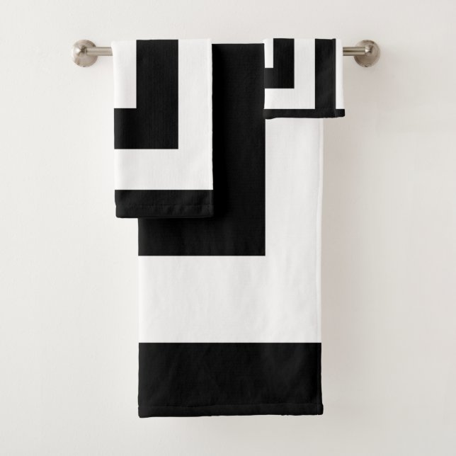 Simple Black White Modern Greek Key Bath Towel Set (Insitu)