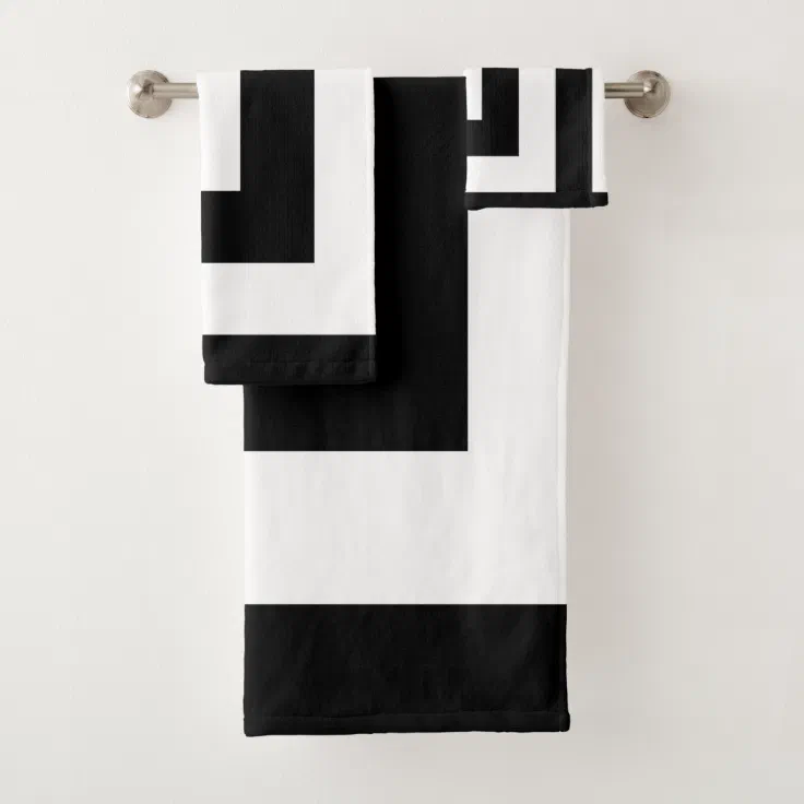 Simple Black White Modern Greek Key Bath Towel Set Zazzle
