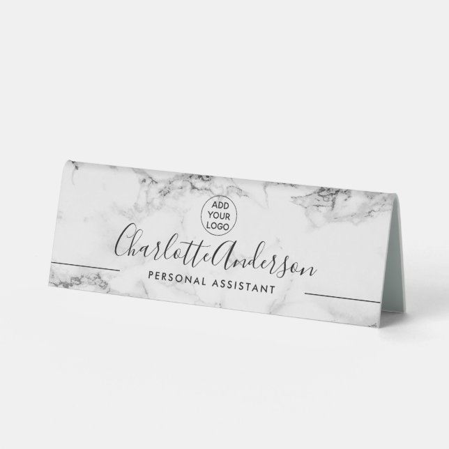 Simple black white modern marble professional logo table tent (Front)