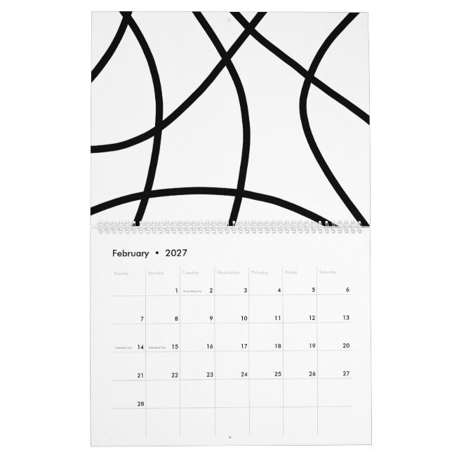 Simple black white Modern Minimalistic Abstract  Calendar (Feb 2027)
