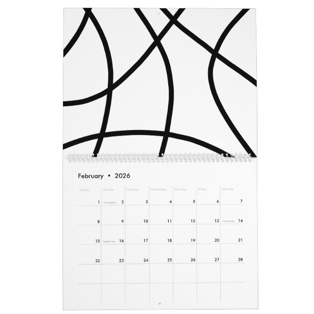 Simple black white Modern Minimalistic Abstract  Calendar (Feb 2026)
