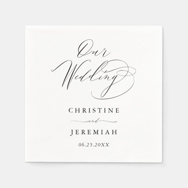 Simple Black White Modern Script Wedding Napkins (Front)