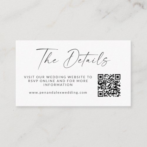 Simple Black White Modern Script Wedding QR Code Enclosure Card