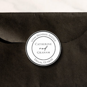 Simple Black White Modern Wedding Return Address Classic Round Sticker