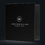 Simple Black White Monogram 3 Ring Binder<br><div class="desc">Modern professional binder features a minimal design in a classic black and white color palette. Custom name and title centered in a presented in a stylish simple font with a complimentary minimal monogram medallion. Shown with a custom name and monogram initial on the front in modern typography, this personalized business...</div>