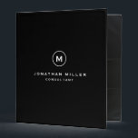 Simple Black White Monogram 3 Ring Binder<br><div class="desc">Modern professional binder features a minimal design in a classic black and white color palette. Custom name and title centered in a presented in a stylish simple font with a complimentary minimal monogram medallion. Shown with a custom name and monogram initial on the front in modern typography, this personalized business...</div>