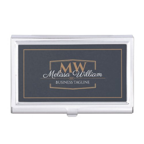 Simple Black White Monogram Business Card Case