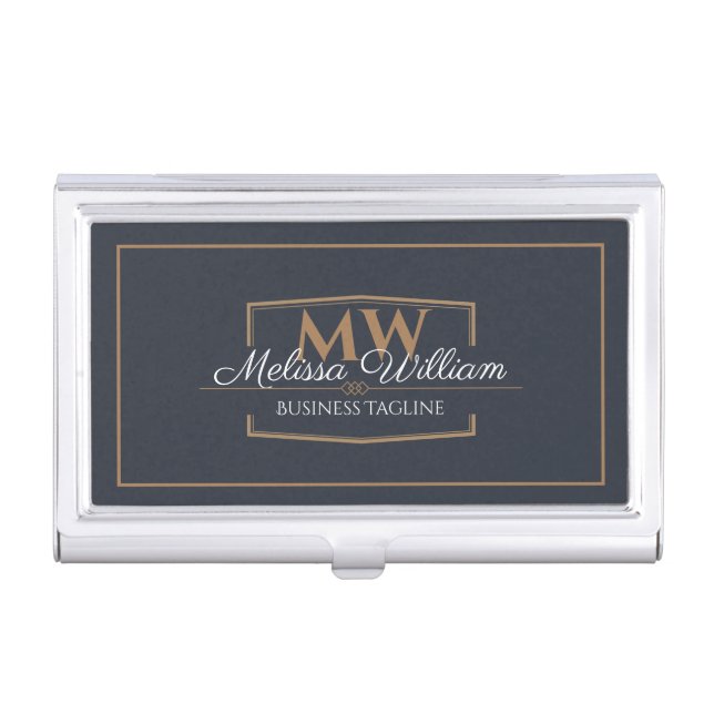 Simple Black White Monogram Business Card Case (Front)