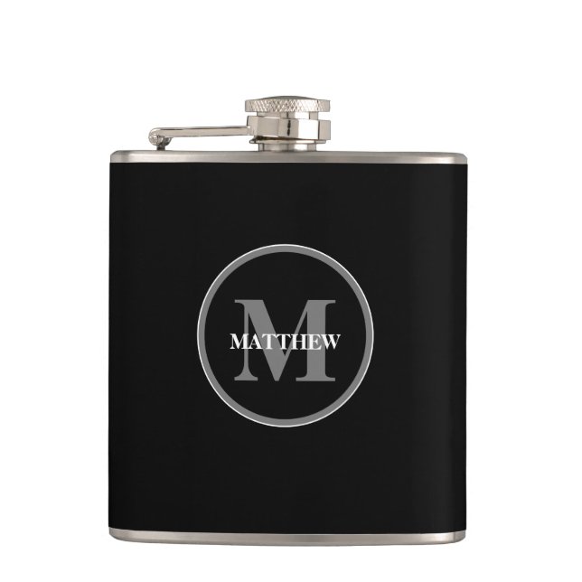 Simple Black white Monogram custom Flask (Front)