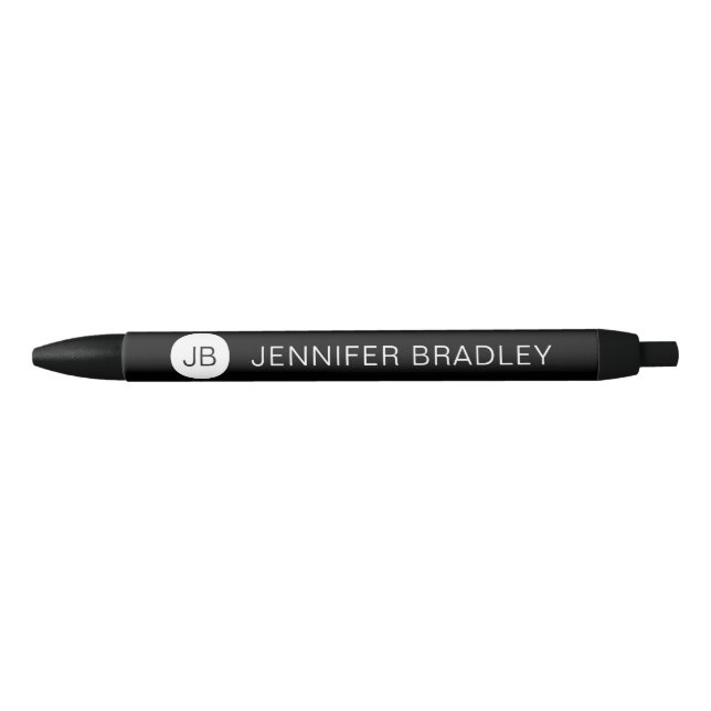 Simple Black White Monogram Custom Name Pen (Front)