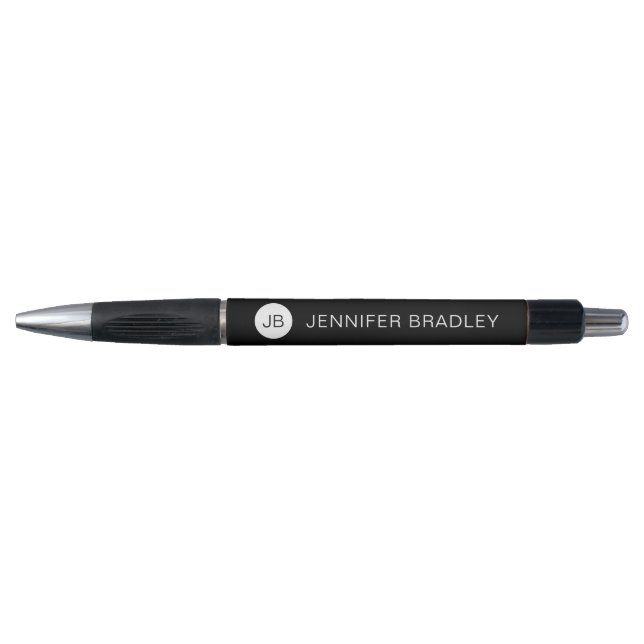 Simple Black White Monogram Custom Name Pen (Front)