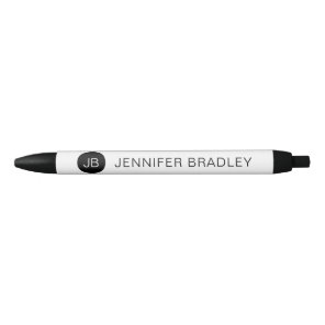 Simple Black White Monogram Custom Name Pen