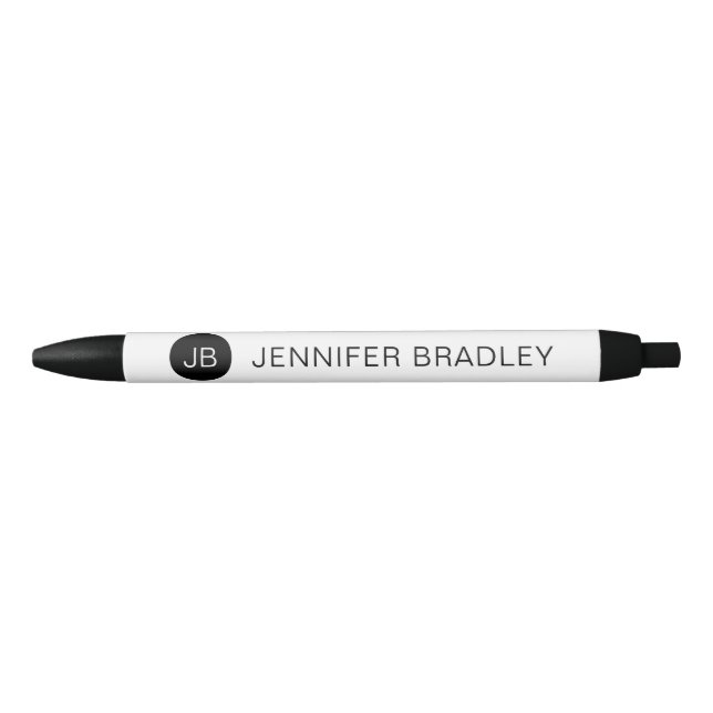 Simple Black White Monogram Custom Name Pen (Front)