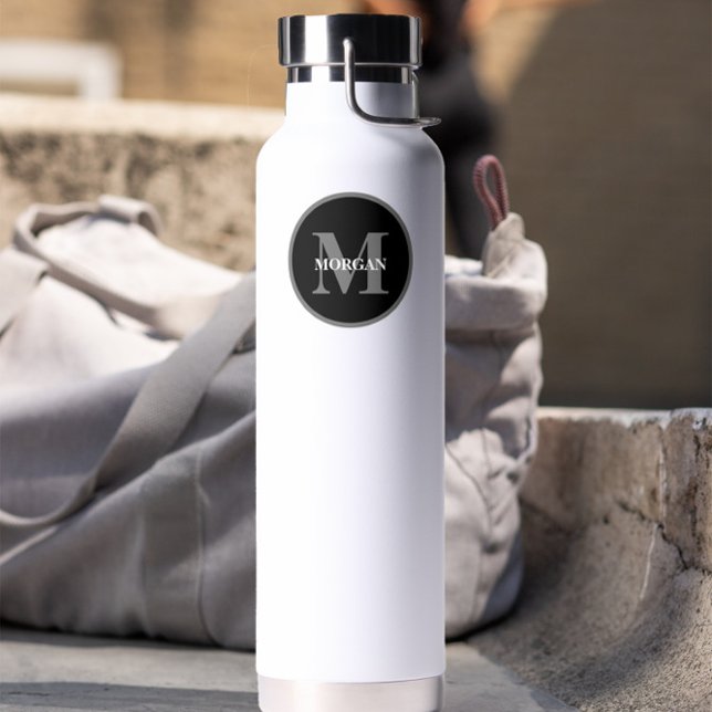 Simple Black white Monogram custom Water Bottle (Monogrammed water bottle, simple, black and white.)