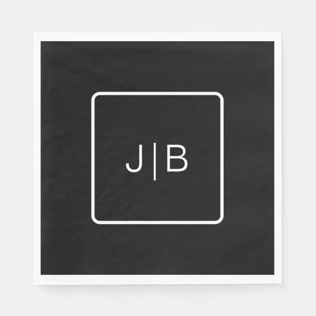 Simple black white monogram customizable  napkins (Front)