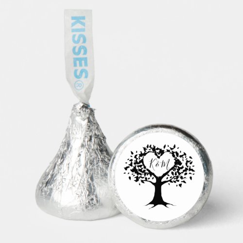 Simple Black  White Monogram Heart Tree Wedding Hersheys Kisses